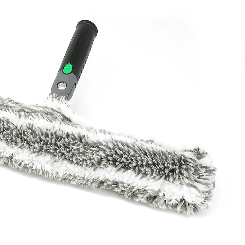 Complete window washer applicator and sleeve to clean commercial glass windows before squeegee finishing for streak-free results.