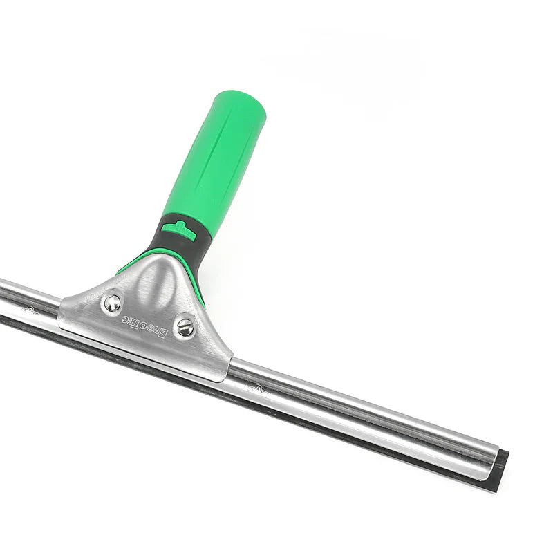 Professional window cleaning squeegee with ergonomic handle and rubber blade for streak-free commercial and residential glass cleaning.