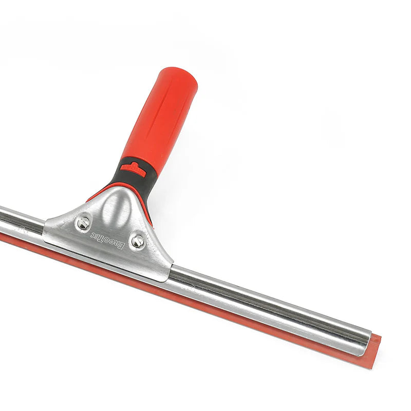 Professional window cleaning squeegee with ergonomic handle and rubber blade for streak-free commercial and residential glass cleaning.